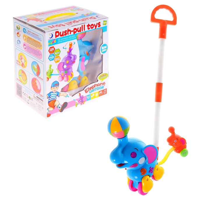 Каталка на палке «Слоник-циркач», длина ручки 48,5 см, цвета МИКС