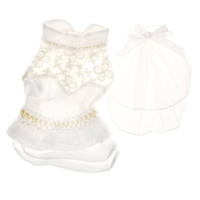 Платье "Свадебное" с фатой, размер L (длина спинки - 38 см, объем груди - 48 см)