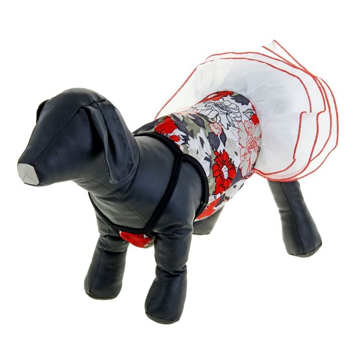 Сарафан "Красные цветы" с многослойной юбкой, размер XL (длина спинки - 31 см, объем груди - 40 см)