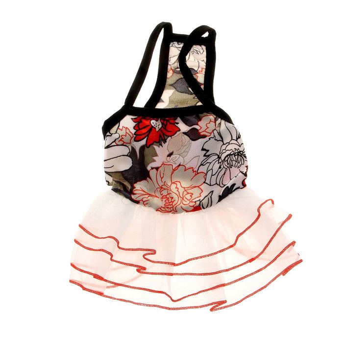 Сарафан "Красные цветы" с многослойной юбкой, размер XL (длина спинки - 31 см, объем груди - 40 см)