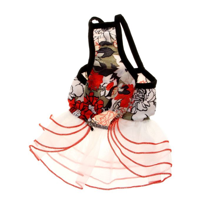 Сарафан "Красные цветы" с многослойной юбкой, размер XL (длина спинки - 31 см, объем груди - 40 см)