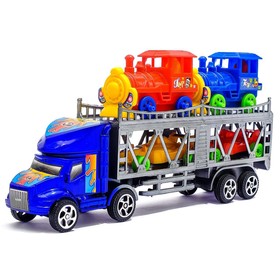 Грузовик инерционный «Автовоз», 2 машинки и 2 паровоза, цвета МИКС от Сима-ленд