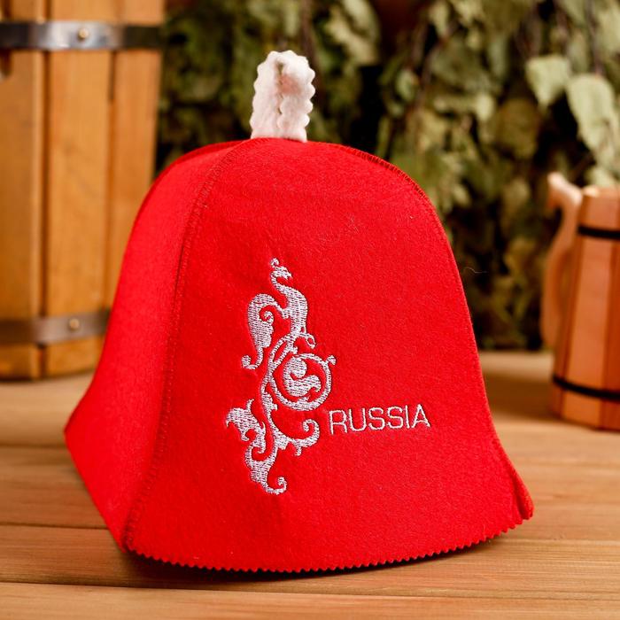фото Колпак для бани шапка "russia" красная добропаровъ