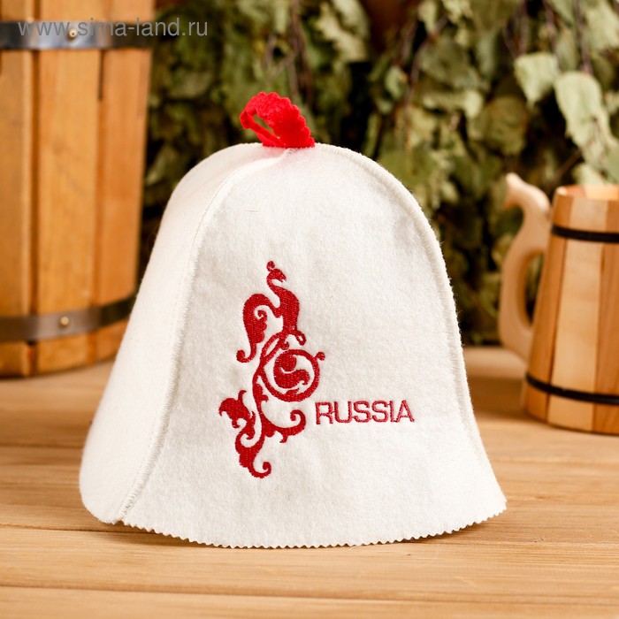 фото Колпак для бани шапка "russia" белая добропаровъ
