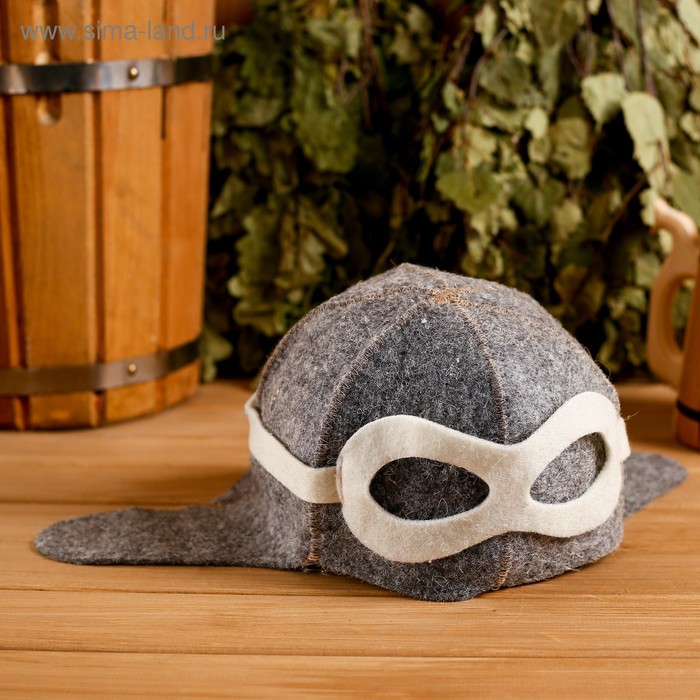 фото Колпак для бани шапка "шлем пилота", войлок, коричневая добропаровъ