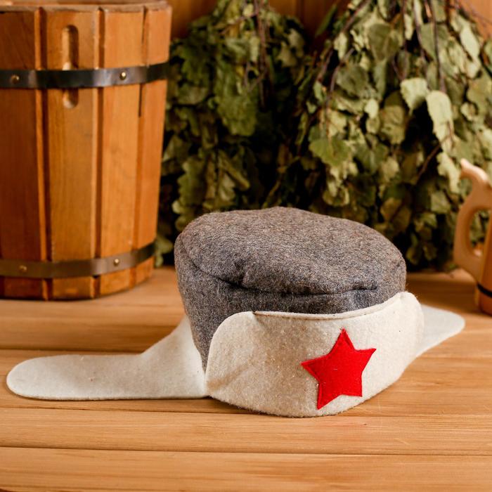 Шапка для бани Ушанка войлок, комбинированная шапка для бани ушанка со звездой