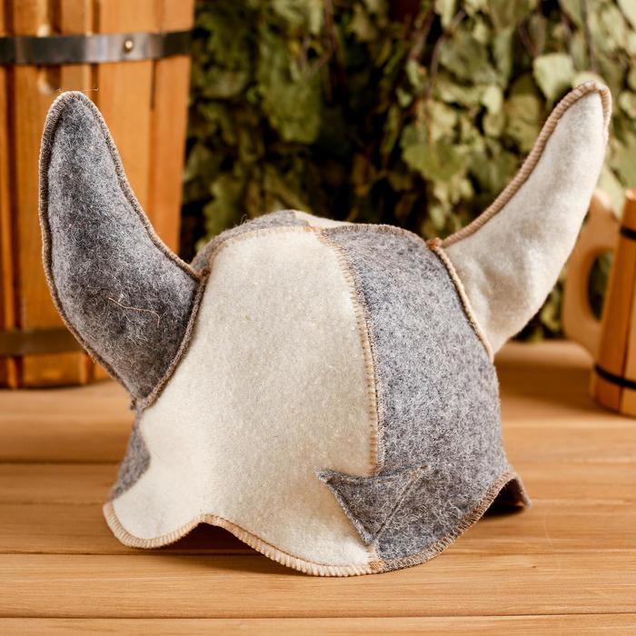 Шапка для бани Шлем викинга войлок, комбинированная
