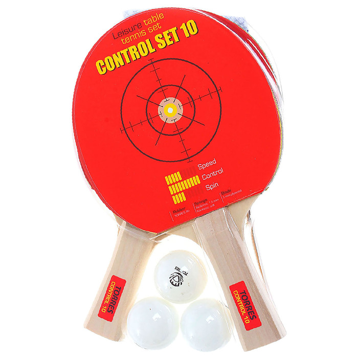 Набор для настольного тенниса Torres Control 10, 2 ракетки, 3 мяча, сетка, накладка 1,5 мм