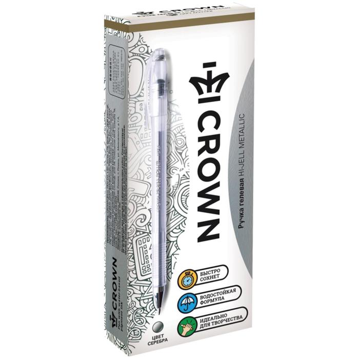 Ручка гелевая Crown Hi-Jell Metallic, узел 0.7 мм, чернила серебро