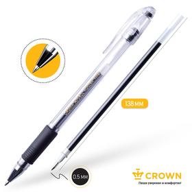 Ручка гелевая, стандарт, резиновый упор, Crown HJR-500R, чёрная, узел 0.5 мм от Сима-ленд
