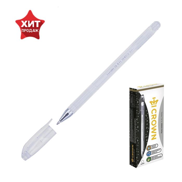 Ручка гелевая цветная Crown HJR-500P, чернила пастель белая, узел 0.7 .