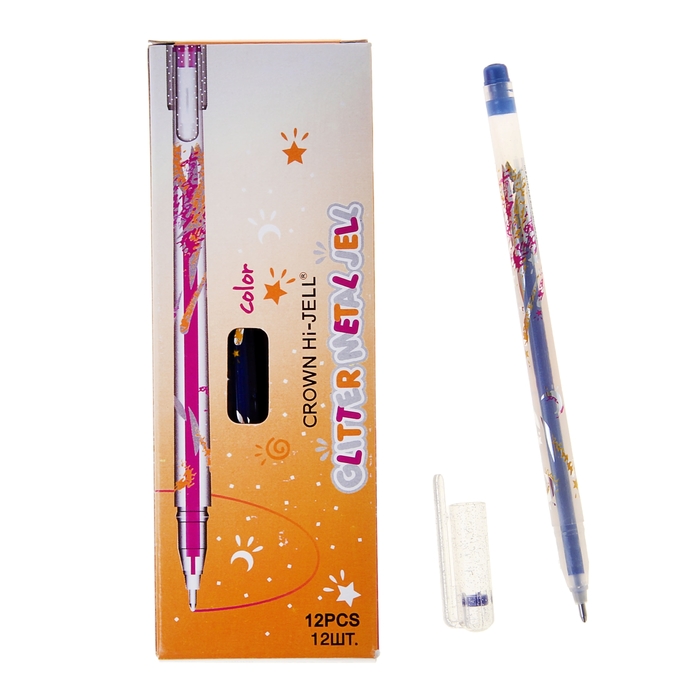 Ручка гелевая цветная Glitter Crown "Люрекс" синяя 1.0мм