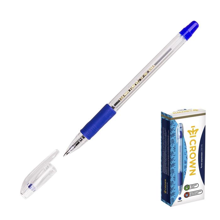 Ручка шариковая Crown масляная основа LV-707, резиновый упор, синяя 0.7мм,