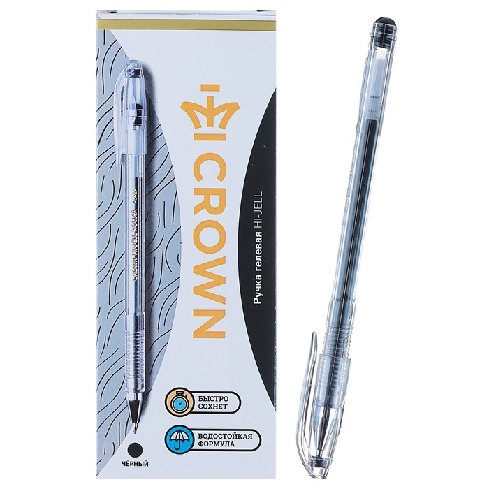 Ручка гелевая стандарт Crown HJR-500 черная, узел 0.5мм
