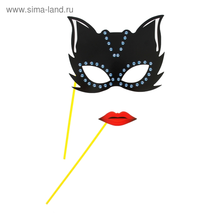 фото Набор аксессуаров для фотосессии «незнакомка»,на палочке, 2 предмета: маска, губки страна карнавалия