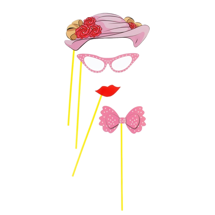 Карнавальный набор для фотосессии "Дамочка", 4 предмета: шляпка, очки, бабочка, губки