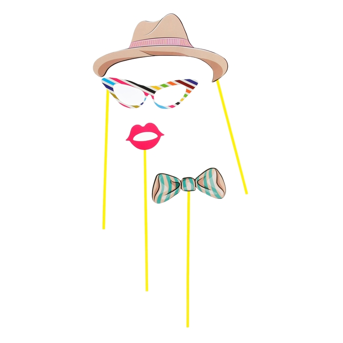 Набор аксессуаров для фотосессии на палочке "Леди", 4 предмета: шляпа, бабочка, очки, губки