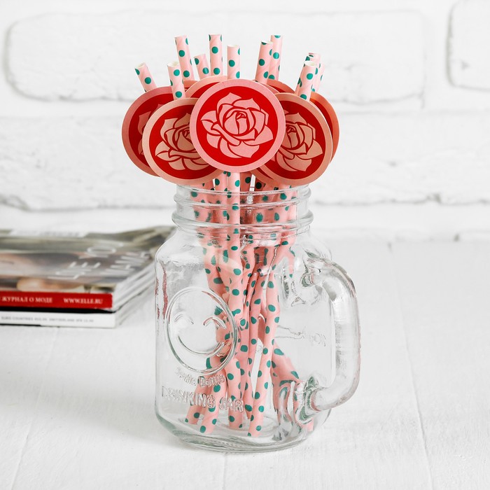 Трубочка для коктейля в горошек (набор 12 шт, 12 наклеек)