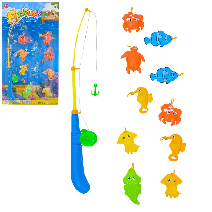 Рыбалка "Обитатели моря", удочка, 10 рыбок, МИКС