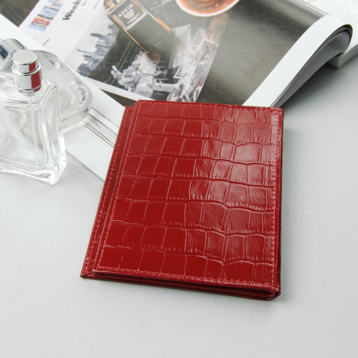 Обложка для автодокументов и паспорта, красный крокодил