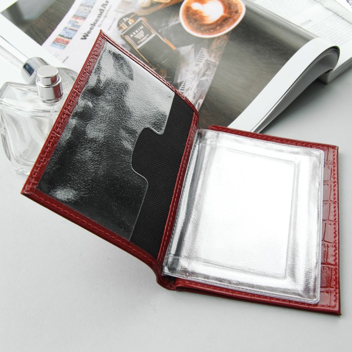 Обложка для автодокументов и паспорта, красный крокодил