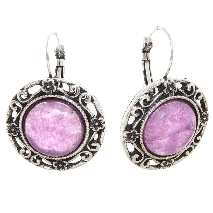 Серьги восток, круг в металлической оправе "Аметист"