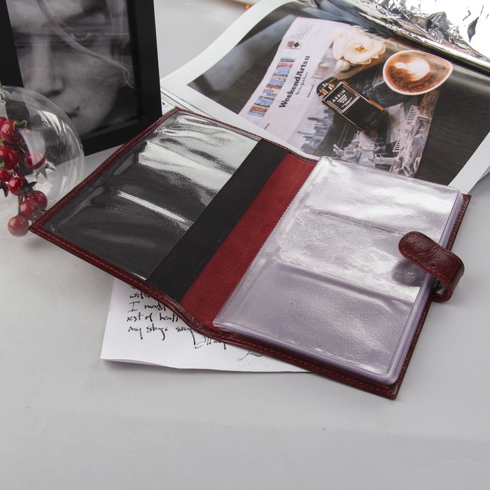 Визитница на кнопке, 3 ряда, 24 листа, цвет рубиновый