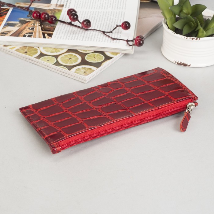 Кошелёк женский на молнии, 1 отдел, отдел для карт, отдел для монет, наружный карман, скат красный