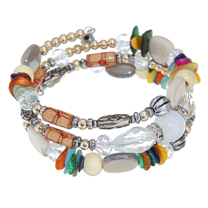 Браслет-пружинка "Натурель" 3 ряда, цветной