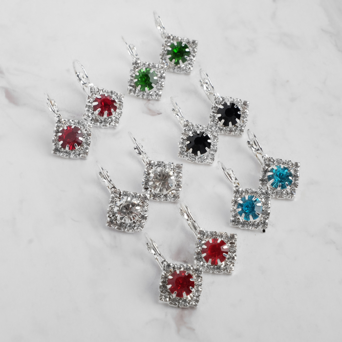 Серьги со стразами "Ромб" вечеринка, цвет МИКС