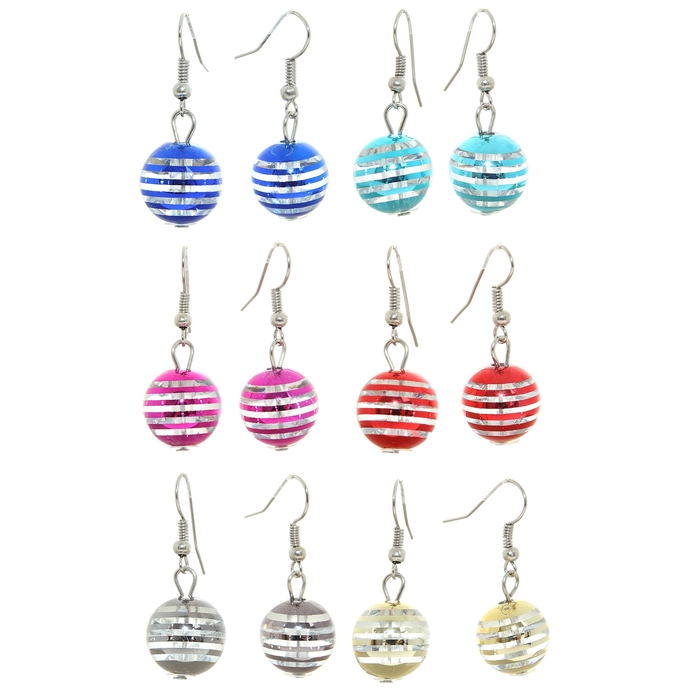 Серьги пластик "Шар в полоску", цвет МИКС
