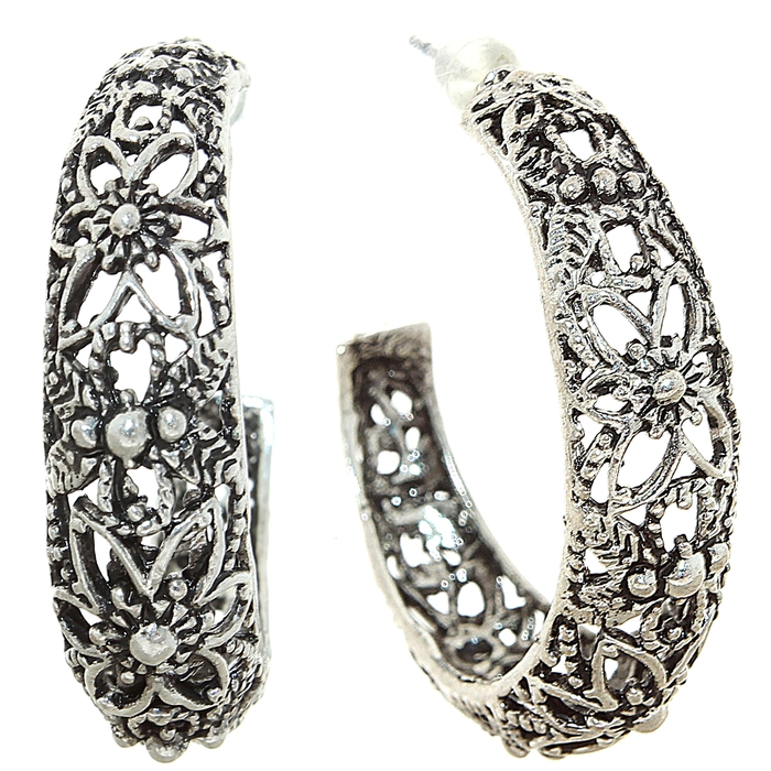 Серьги-кольца "Ажур", цвет чернёное серебро