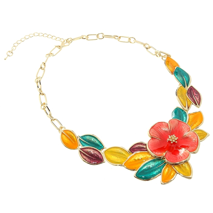 Колье "Весенние цветы", цветное в золоте