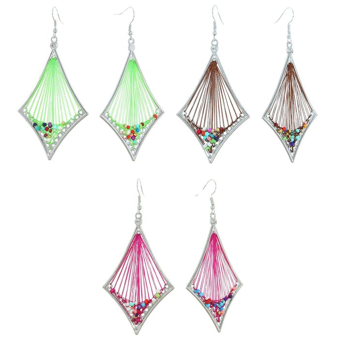 Серьги этника "Ниточки" ромбы, цвет МИКС