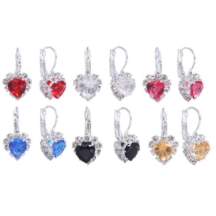 Серьги со стразами "Сердечко" вечеринка, цвет МИКС