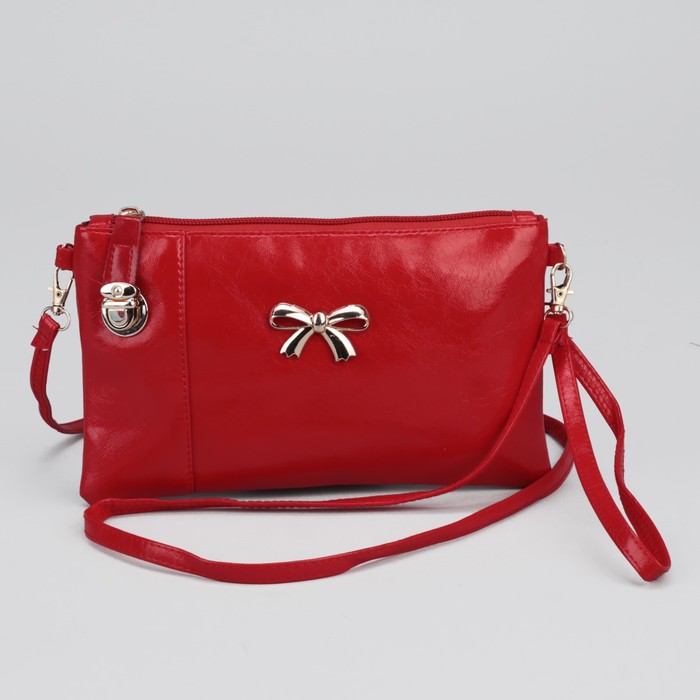 Клатч женский "Элегантность", 1 отдел с перегородкой, наружный карман, с ручкой, длинный ремень, цвет красный