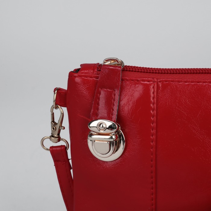 Клатч женский "Элегантность", 1 отдел с перегородкой, наружный карман, с ручкой, длинный ремень, цвет красный