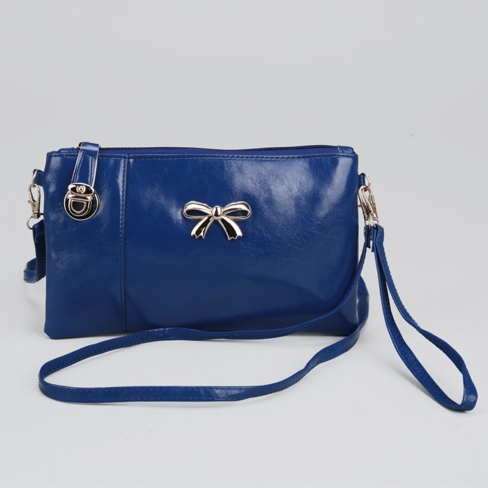 Клатч женский "Элегантность", 1 отдел с перегородкой, наружный карман, ручка, длинный ремень, цвет синий