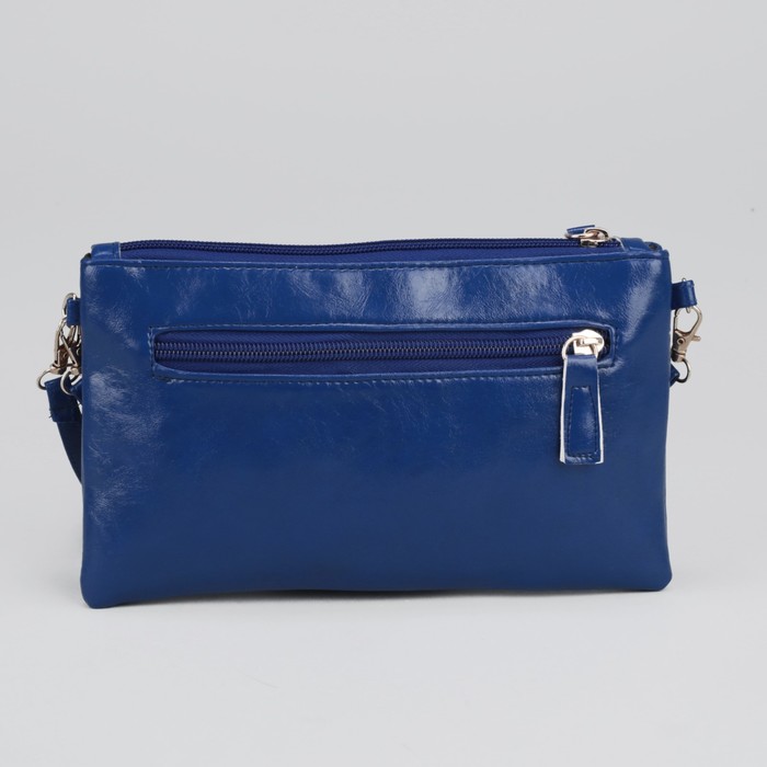 Клатч женский "Элегантность", 1 отдел с перегородкой, наружный карман, ручка, длинный ремень, цвет синий