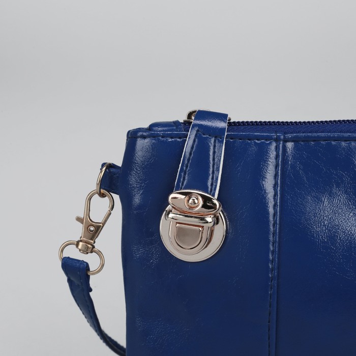Клатч женский "Элегантность", 1 отдел с перегородкой, наружный карман, ручка, длинный ремень, цвет синий
