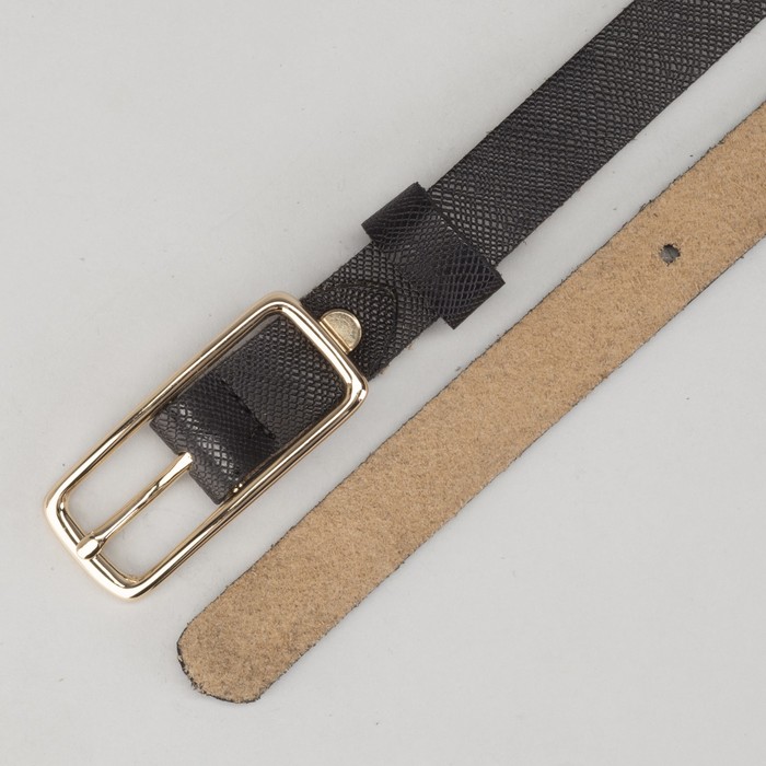 Ремень женский "Ребристый", винт и пряжка под золото, ширина 2см, цвет чёрный