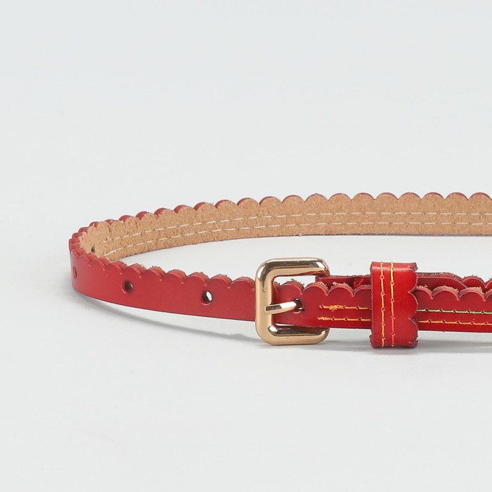Ремень женский "Волна", винт, 2 строчки цветные, пряжка под золото, ширина 1,5см, цвет бордовый