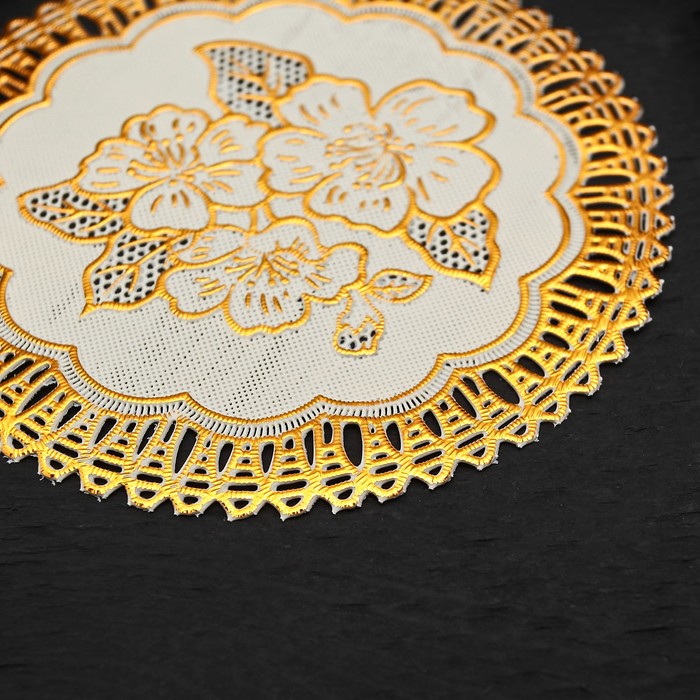 Салфетка ажурная ПВХ 12 см "Розы", цвет золото