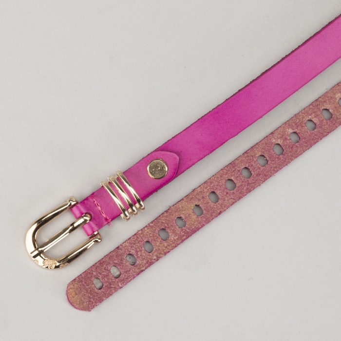 Ремень женский "Перфорация", винт, пряжка и хомут под золото, ширина 1,5см, цвет малиновый