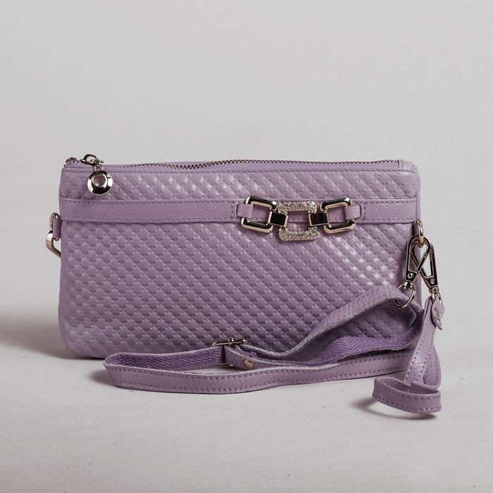 Клатч "Ремешок", 1 отдел с перегородкой, наружный карман, ручка, длинный ремень, цвет сиреневый