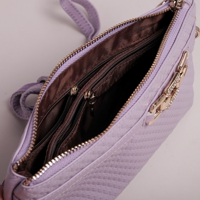 Клатч "Ремешок", 1 отдел с перегородкой, наружный карман, ручка, длинный ремень, цвет сиреневый