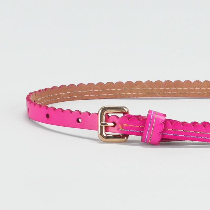 Ремень женский "Волна", винт, 2 строчки цветные, пряжка под золото, ширина 1,5см, цвет малиновый