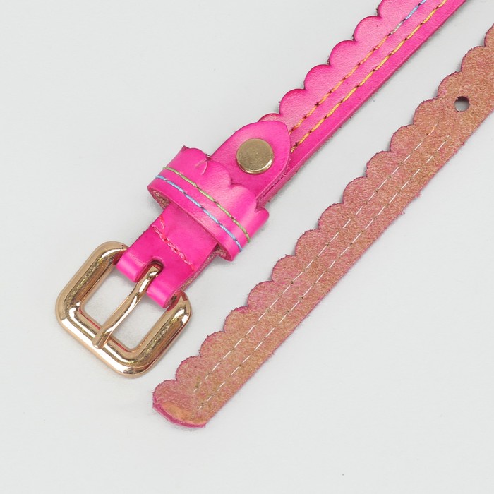 Ремень женский "Волна", винт, 2 строчки цветные, пряжка под золото, ширина 1,5см, цвет малиновый