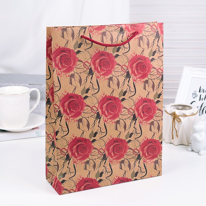 Пакет крафт "Розы", 31,5 х 41,5 х 9,5 см