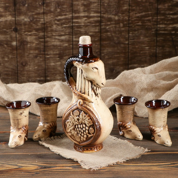 Штоф с рюмками "Изобилие" 5 предметов, 0,75 л/ 0,1 л, микс